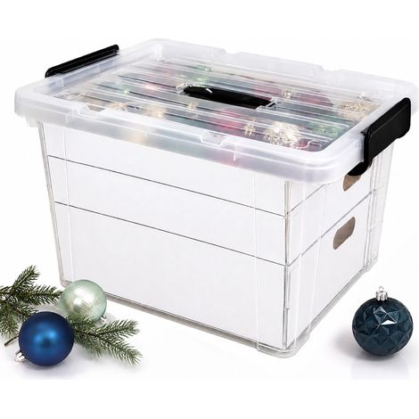 Relaxdays Weihnachtskugel Aufbewahrungsbox, 113 Kugeln, HxBxT: 24,5x51x38,5 cm, Kunststoff, Pappe, Kugelbox, transparent (1/5)