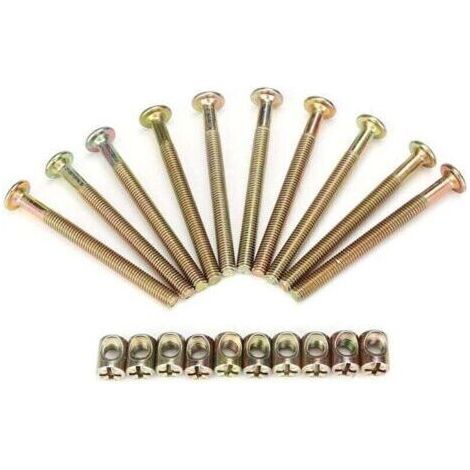 Lot de 10 vis M6 en acier au carbone de 70 mm pour meubles, fixations à came avec cheville et écrou préinstallé avec écrous de fixation de 6 mm (1/4)