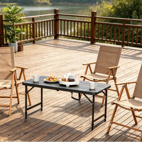 Klappbarer Gartentisch 118x60x74 cm aus HDPE und schwarzem Stahl, höhenverstellbar (1/5)