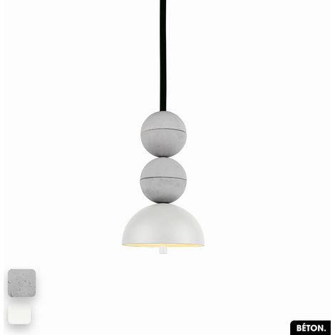 Lampe de suspension en béton - BOSFOR CONCRETE BLANC 2 BALLES LED 14W (1/3)