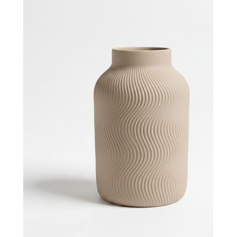 Vaso decorativo con motivo ondulato, beige, design moderno ed elegante