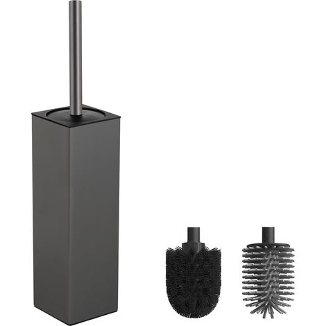 1 - Brosse WC - Support Métal - Têtes interchangeables - Aluminium robuste - Pour Salle de Bains - Gris - 35x12cm