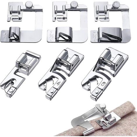 6Pcs Pied Ourlet Roulotté en Acier Inoxydable Pied de Biche Machine a Coudre 3 Pieds Presseurs à Ourlet Roulé Large 4/8" 6/8" 8/8" 3 Pieds Presseur à Ourlet Rouléétroit 3/4/6 mm pour Brother Singer (1/5)