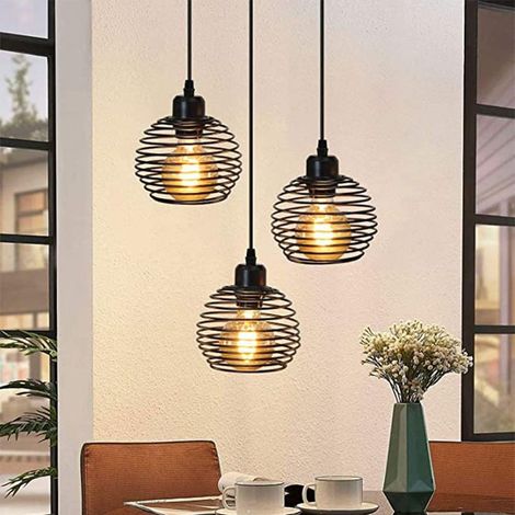 Lustre rétro industriel avec design creux . Plafonnier E27 pour salon,bar ou couloir . Livré sans ampoule . (1/5)