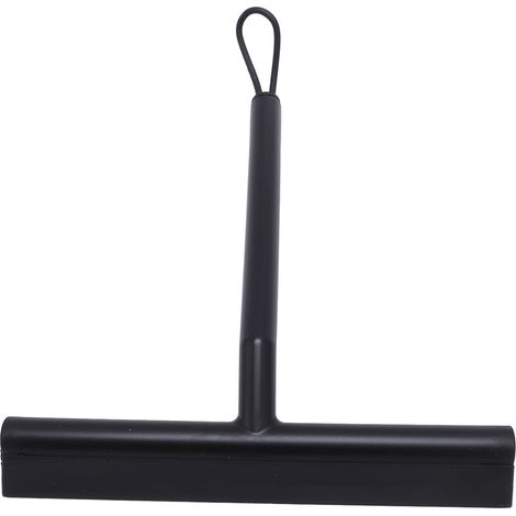 Raclette de douche en TPE PP à tête souple pour vitres de porte, miroirs et vitres de voiture, avec cordelette et crochet de suspension, noire. (1/5)