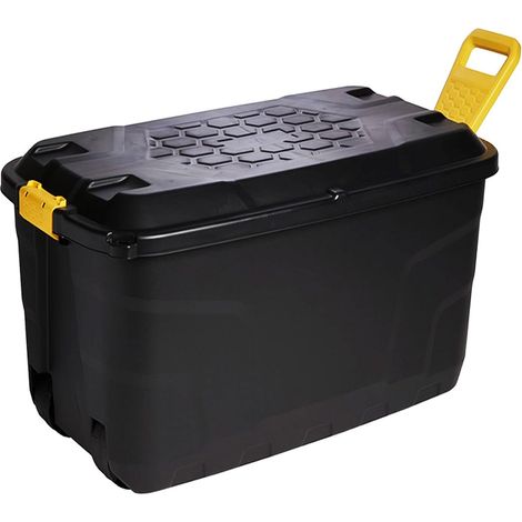 1 x 145L Black Heavy Duty Robust Storage Trunks With Wheels & Handles
