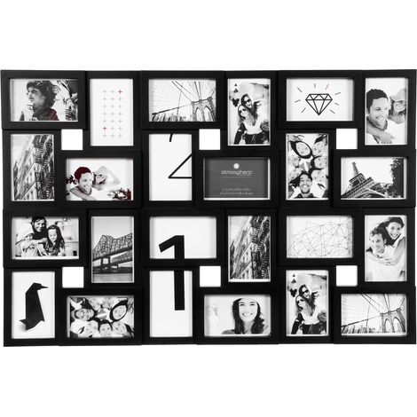 Atmosphera – Pêle-mêle 24 photos grand cadre mural 57x85,5 cm – PVC avec moulure polystyrène – 2 anneaux de fixation pour montage facile
