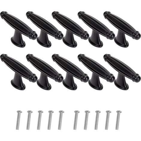 10 Pièces T Poignee de Meuble Vintage,Bouton de Porte de Placard Retro, Bague à Tirette Plat Avec Armoires à Vis,pour portes d'armoire, commode, cuisine, buffet(Noir) (1/5)