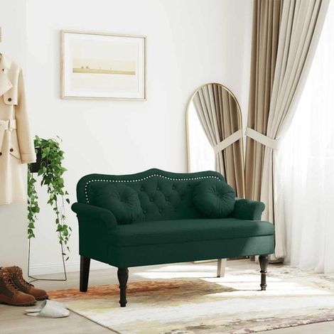 2-Sitzer Sofa Samt Dunkelgrün mit Knopfpolsterung und Holzbeinen (1/5)