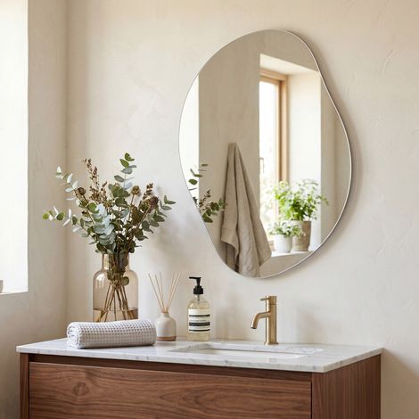 Songmics – Miroir mural décoratif asymétrique 60 x 45 cm – Verre trempé – Installation facile avec crochets – Design pétale pour salle de bain et chambre
