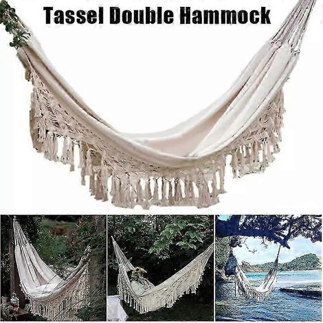 Fauteuil suspendu hamac double de luxe, grand hamac 2 personnes, style bohème, 2 x 1,5 m, macramé brésilien à franges, balançoire suspendue d'intérieur (1/5)