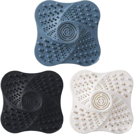 Douche Drain Attrape-Cheveux Filtre Silicone Drain Crépine avec Ventouse Filtre Vidange Bain Antidérapant pour évier de Douche Baignoire pour Salle De Bains Cuisine Noir, Blanc, Bleu 3 Pièces (1/5)