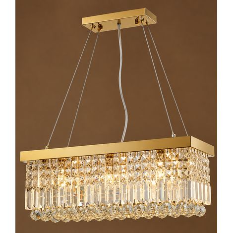 Elegante rechteckige Haengeleuchte Gold 40 cm Kristall Pendellampe mit 4x E14 hoehenverstellbar moderne Deckenleuchte fuer kleinen Esstisch und Kueche (1/5)
