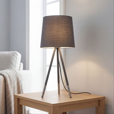 Lampe de table métal tissu 54 cm de haut Trépied argent gris mat E14 Scandinave