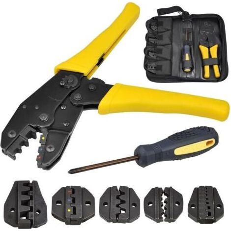 5 en 1 Pince à Sertir à Cosses pour Connecteurs Isolés et Non Isolés avec 1 Tournevis et Sac Outil Sertissage Cable (1/5)