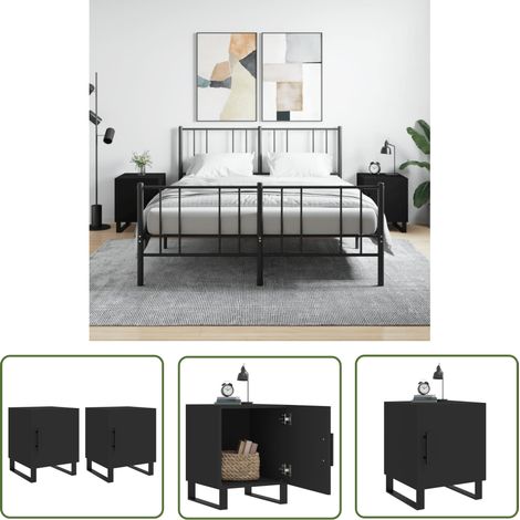 The Living Store Tables de chevet 2 pcs noir 40x40x50 cm bois d’ingénierie - Table De Chevet - Meuble De Chambre - Armoire De Chevet - Commode - Design Moderne (1/5)