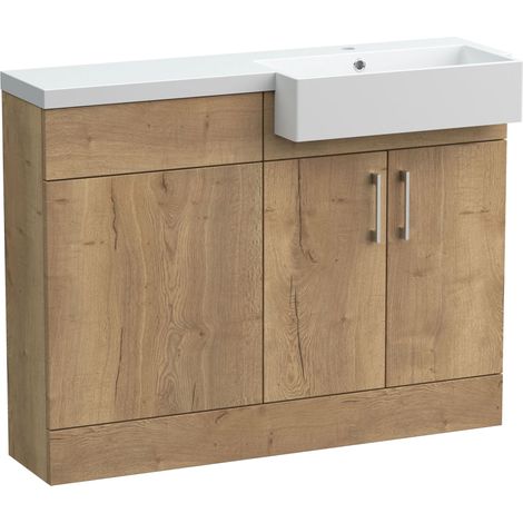 Wichnor Floor Standing Compact 2 Door Vanity Basin WC Unit with Polymarble Basin, 1100mm, Right Hand, Autumn Oak