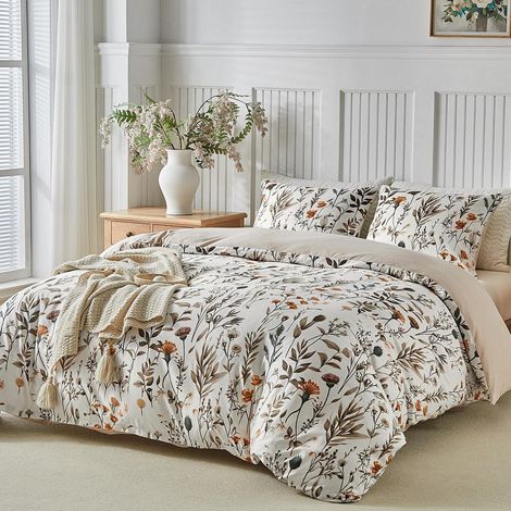 Ensemble de literie King-Size 220x230 cm motif floral, microfibre, kaki