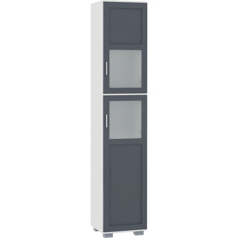 Armoire de salle de bain, en verre, blanc, 37 x 35 x 190 cm, étagères réglables, pour salle de bain, rangement optimisé