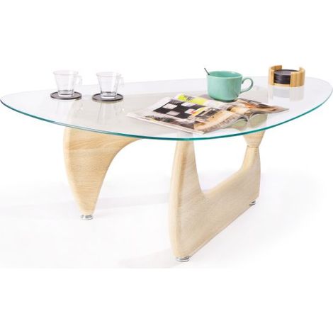 Mesa de centro Leyna Cristal transparente - Madera clara 110cm (ancho) x 40cm (alto) (1/5)