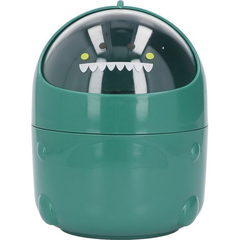 Poubelle de bureau style bébé dinosaure, grande ouverture, design amovible, fond antidérapant, plastique durable, verte (1/5)