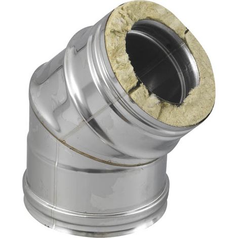 TEN – Coude isolé double paroi inox 45° Ø80-130 – Raccord fumisterie pour dévoiement de conduit de cheminée – Usage professionnel