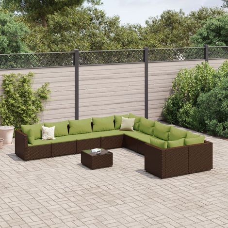 11-tlg. Garten-Sofagarnitur mit Kissen Braun Poly Rattan vidaXL (1/5)