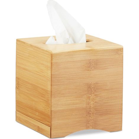 Relaxdays Kosmetiktücherbox quadratisch, Taschentuchbox Holz, Kosmetikbox Bambus, HxBxT: 15,5 x 14,5 x 14,5 cm, natur (1/5)