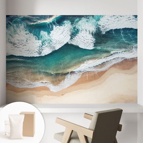 Papier peint intissé décoratif avec colle pour salon chambre et bureau Installation rapide Vagues marines 104x70 cm (1/5)