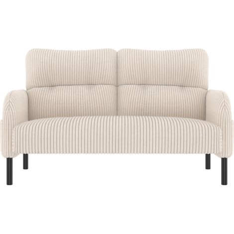 Sofá de 2 plazas de pana beige con bolsillos laterales y patas de metal MODENUIT (1/5)