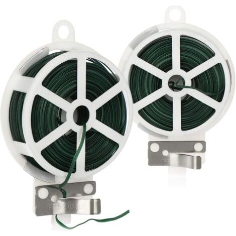 Fil végétal Vert 2X 50 mètres - Fil de Jardin gainé - Fil de Reliure pour Plantes avec Coupe-Fil - Support végétal (050m - 2 pièces) (1/5)