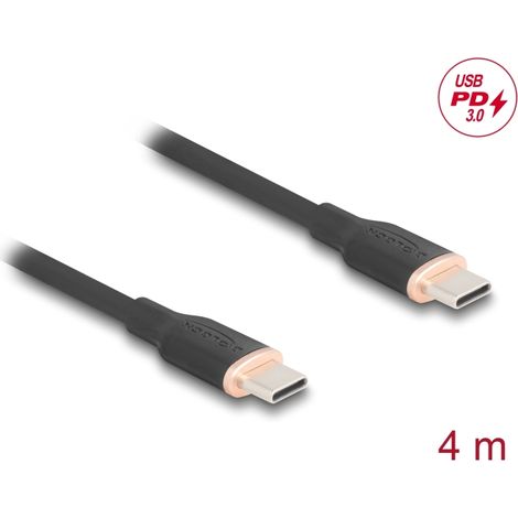 Delock Cable USB 2.0 USB Type-Câ¢ macho a macho PD 3.0 60 W 4 m negro Silicona