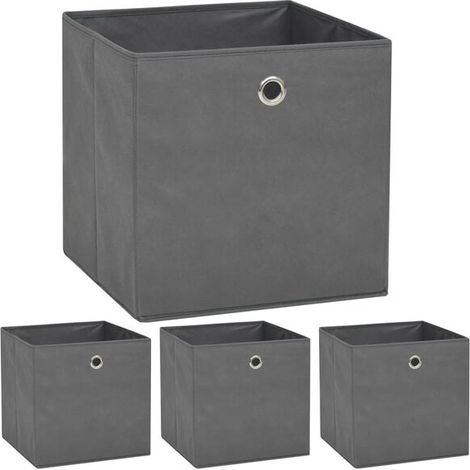 Ensemble de quatre boîtes de rangement, en tissu non tissé, mesurant 32x32x32 cm, grises.