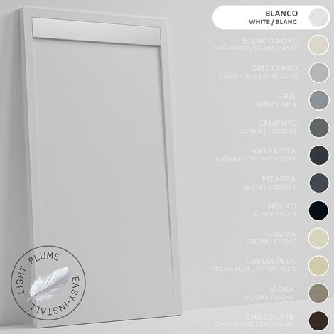 SOULHOME Duschwanne aus leichtem Kunstharz Schiefer-Textur - Farbe Weiß - 110X70- Extraflach 3 cm. Edelstahlgitter (1/5)