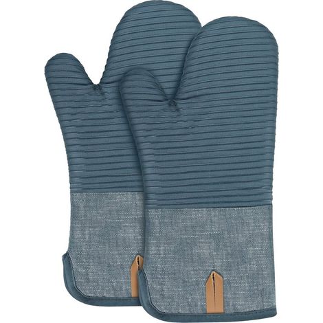 Juego de manoplas para horno - Guantes de cocina - Cocina segura - Protección extralarga - 31 cm - Azul (1/5)