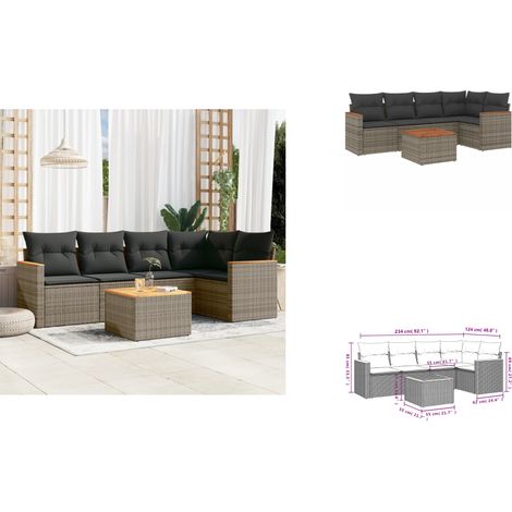 6-tlg. Garten-Sofagarnitur mit Kissen Grau Poly Rattan - Gartenmöbel - Esstischgarnituren - Lounge Möbel - Outdoor Furniture - Rattan Möbel (1/3)