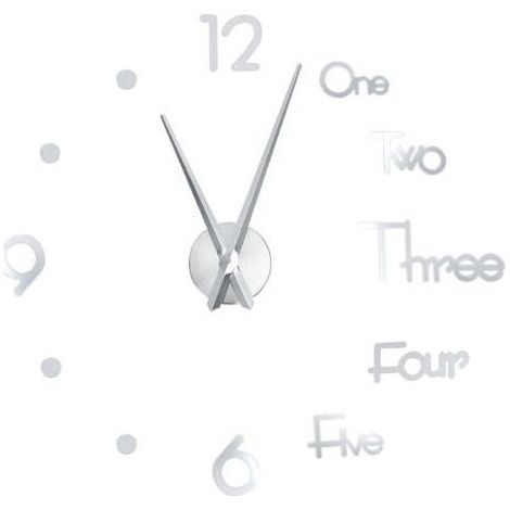 Horloge murale adhésive sans cadre, autocollant de Surface de miroir DIY pour la décoration de la maison, du bureau et de la salle, grand argent (1/4)