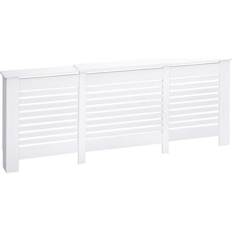Cache-radiateur, en bois, en MDF, blanc, 140-202 x 19 x 82,5cm, étagères de rangement, réglable, pour salon chambre, habillage décoratif