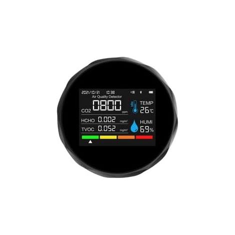 Détecteur de qualité de l'air Portable Mesure de CO2 Mesure de température numérique Testeur d'humidité Détecteur de dioxyde de Carbone TVOC Formaldeide HCHO (Black-2) (1/5)