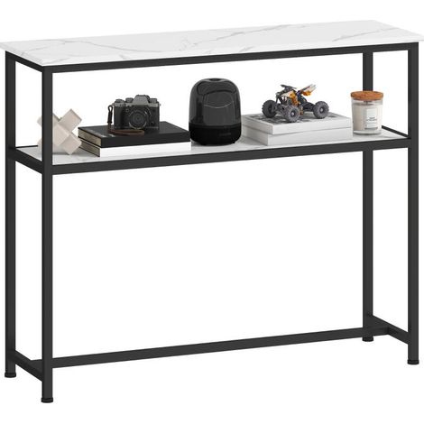 Consola Recibidor Estrecha con Superficie con Efecto Mármol Estante Abierto y Marco de Metal 100x30x81 cm Blanco
