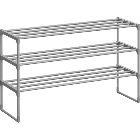 Étagère à Chaussures 3 Niveaux, Porte-Chaussures en Métal, à l’Endroit ou à l’Envers, Empilable, pour Couloir, 30 x 92 x 55 cm, Gris LSA303G01 (1/5)