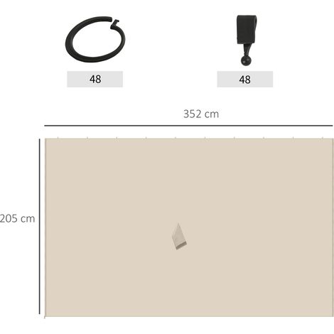 Pavillon 3x4 m avec 4 panneaux latéraux, tente de réception en polyester beige, 352 x 205 cm, idéale pour les garden-parties (1/5)
