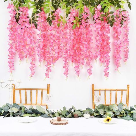 Lot de 12 guirlandes de fleurs artificielles en rotin, 110 cm, pour décoration de fête, mariage, maison, rose (1/5)