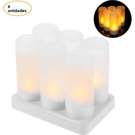(6 bâtonnets) Bougies LED rechargeables sans flamme avec couvercle en plastique, rechargeables par USB (1/5)