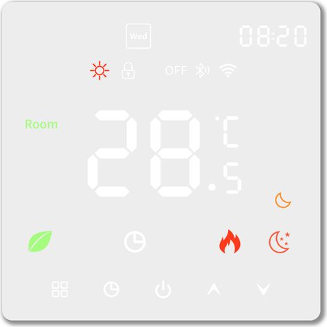 Thermostat intelligent 16 A, écran tactile couleur LCD, thermostat de chauffage électrique programmable pour maison, hôtel, bureau, AC 90 à 240 V, matériau PC ignifuge, protection IP20, 41 x 86 x 86 m (1/4)