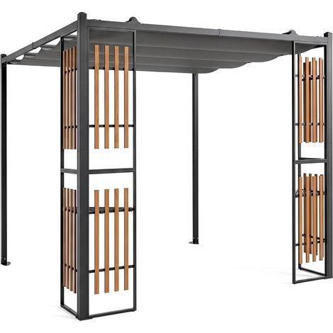 Pergola Jardin Exterieur avec Toit Rétractable, Belvédère pour Patio avec 4 Paravents Lattes, 2 Étagères, Cadre en Acier au Carbone, Tonnelle de Jardin Extérieur pour Terrasse (1/2)