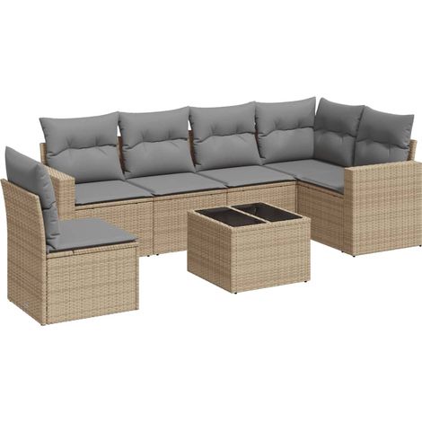 Maison Exclusive - Set Divani da Giardino 7 pz con Cuscini Beige in Polyrattan (1/3)
