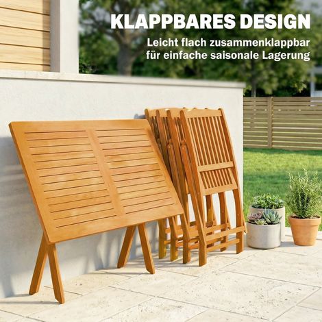 Mobilier de jardin en acacia, ensemble de salon 5 pièces pliable, table avec 4 chaises pliantes à lattes (1/5)