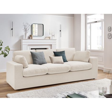 Bobochic – Canapé droit compact 3 places – Tissu polyester beige – Structure en bois certifié FSC – Confort moelleux – Dimensions 220x93x80cm (1/5)