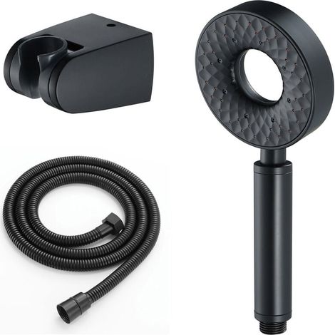 Ulisem Hochdruckdusche, runder Handbrausegürtel aus ABS, 1,5 m langer Brauseschlauch aus Edelstahl, 3-Funktionen-Handbrause mit Halterung, schwarz